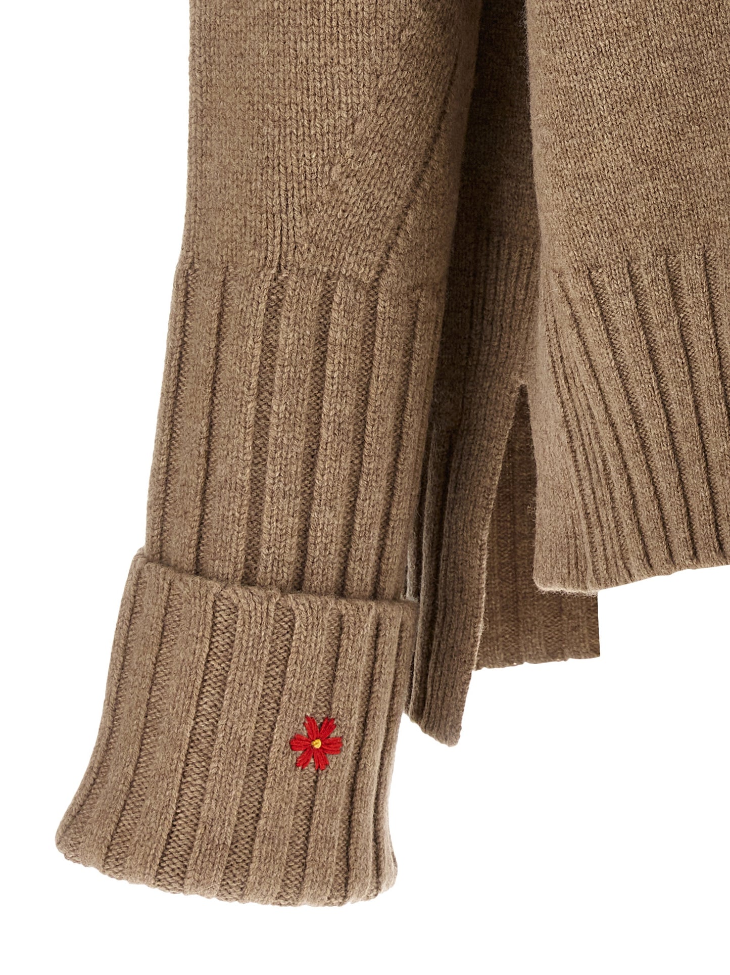 Tory Burch Women's Relaxed Fit Wide Crew Neck Wool Cardigan - Beige Red Floral