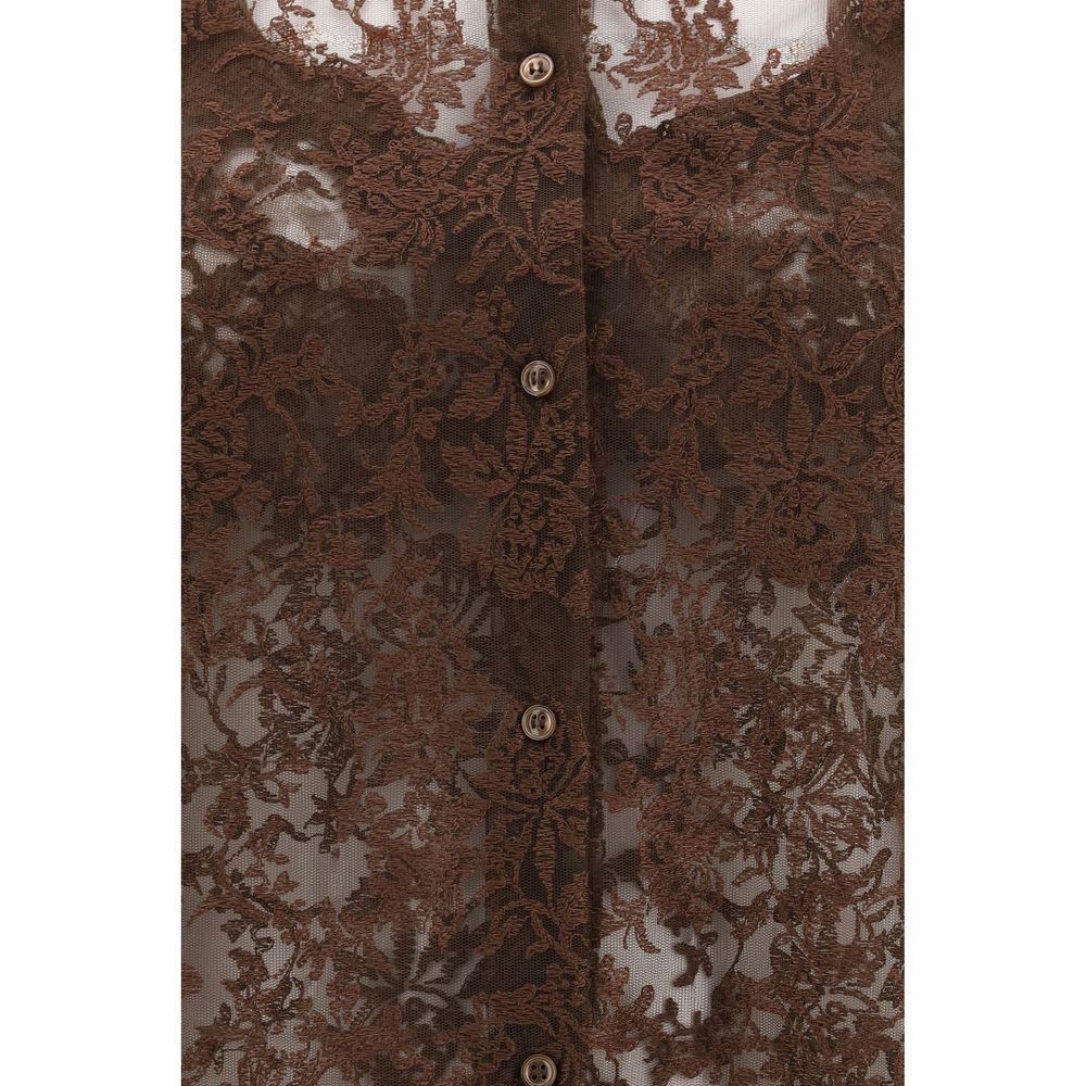 Shirt by Ermanno Scervino for women in polyamide & polyester brown & patterned features an polished silhouette, showcasing a sophisticated and detail for a truly polished finish.