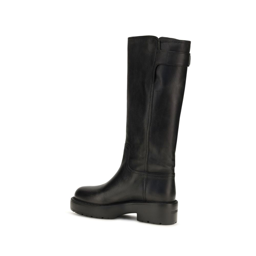 Platform High Knee-High Boots by Miu Miu for women in bos taurus calf leather black showcases a impeccable silhouette as Women's Bos Taurus Calf Leather Platform High Knee-High Boots, artfully defined by a impeccable platform and a impeccable round toe style.