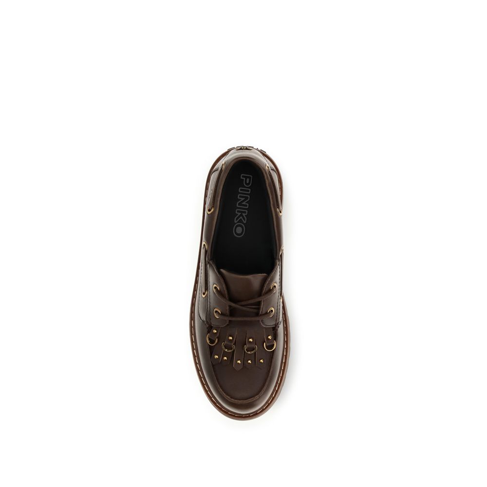 Platform Loafer Shoes by PINKO for women in bos taurus calf leather brown features an effortless chic silhouette, showcasing the Women's Bos Taurus Calf Leather Platform Loafer Shoes design with an effortless chic platform and a for a effortless chic look.