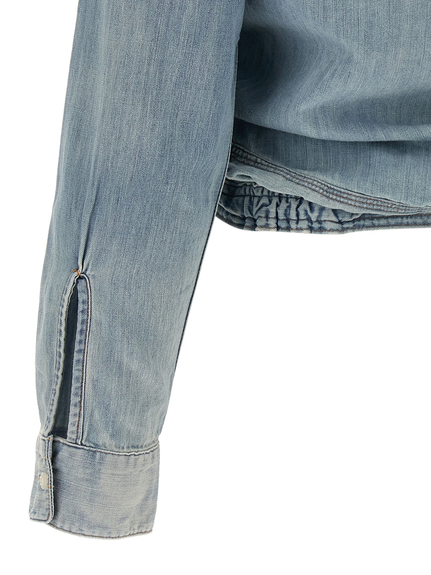 Blouse by R13 for women in denim cotton light-blue showcases a sharp silhouette, elegantly detailed with a sharp and sharp .