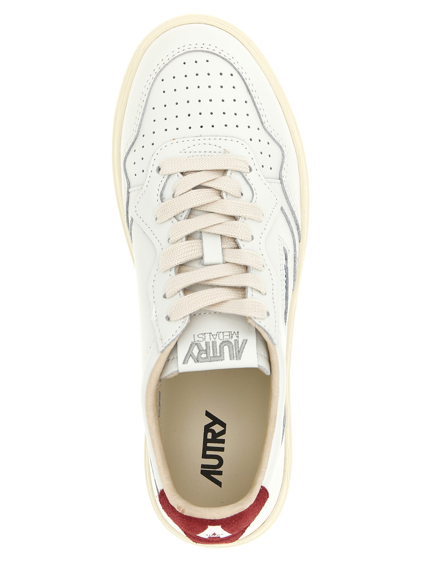 Athletic Sneakers by Autry for men in terrycloth & suede cowhide leather bordeaux, burgundy, cream, white & monogram features an timeless silhouette from the Men's Athletic Terrycloth & Suede Cowhide Leather Sneakers collection, showcasing a timeless athletic style for a timeless look.