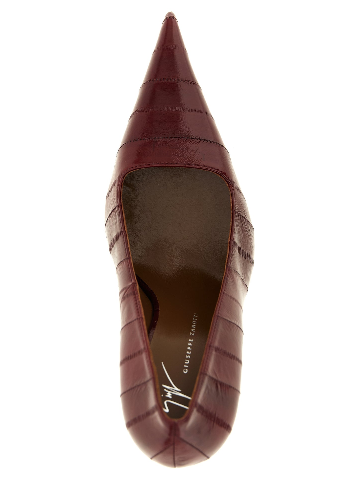 High-Heel Stiletto Pumps Heels by Giuseppe Zanotti for women in eel leather bordeaux & burgundy features an effortlessly chic silhouette from the Women's Eel Leather High-Heel Stiletto Pumps Heels collection, showcasing a stiletto high-heel and effortlessly chic for a effortlessly chic look.