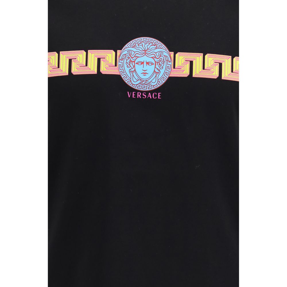 T-Shirt by Versace for men in cotton black & print showcases a chic silhouette, artfully detailed with a chic and for a chic finish.