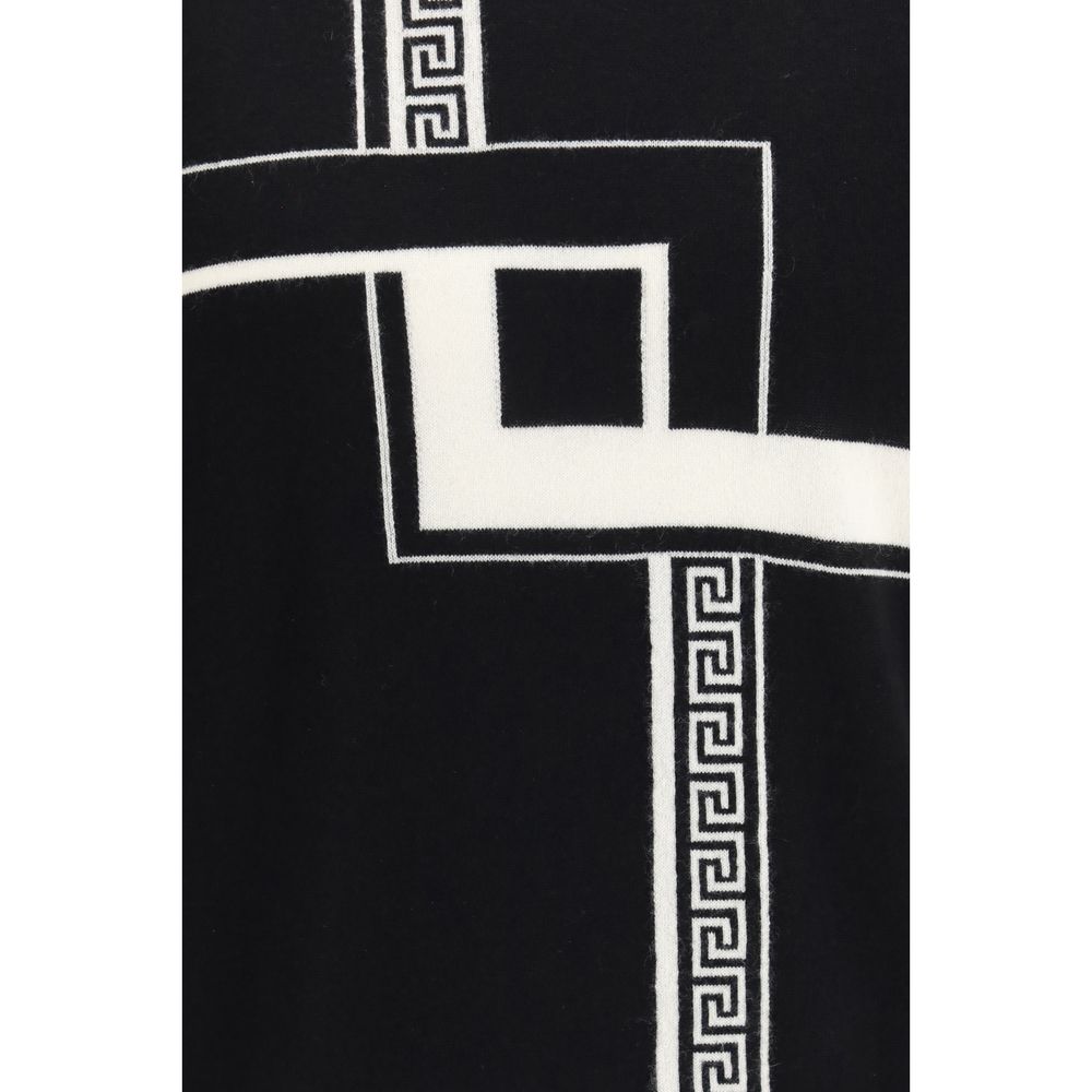 Sweater by Versace for men in cashmere & capra leather black features an tactile silhouette, showcasing a sophisticated and tactile for a refined finish.