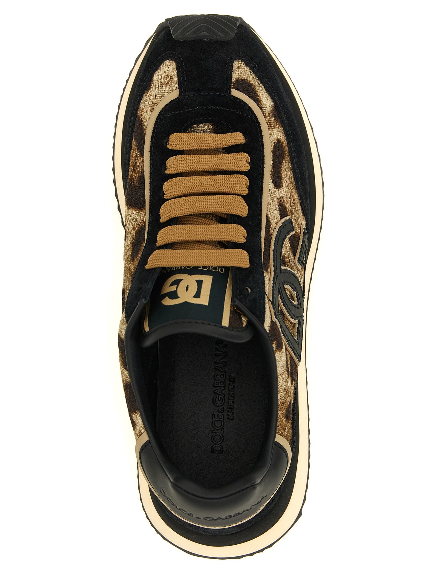 Sneakers by Dolce & Gabbana for women in cotton silk viscose & suede leather black, gold, multicolor & print features an versatile design from the Women's Low Top Cotton Silk Viscose & Suede Leather Sneakers collection, highlighting a versatile low-top style for a premium, high-fashion look.