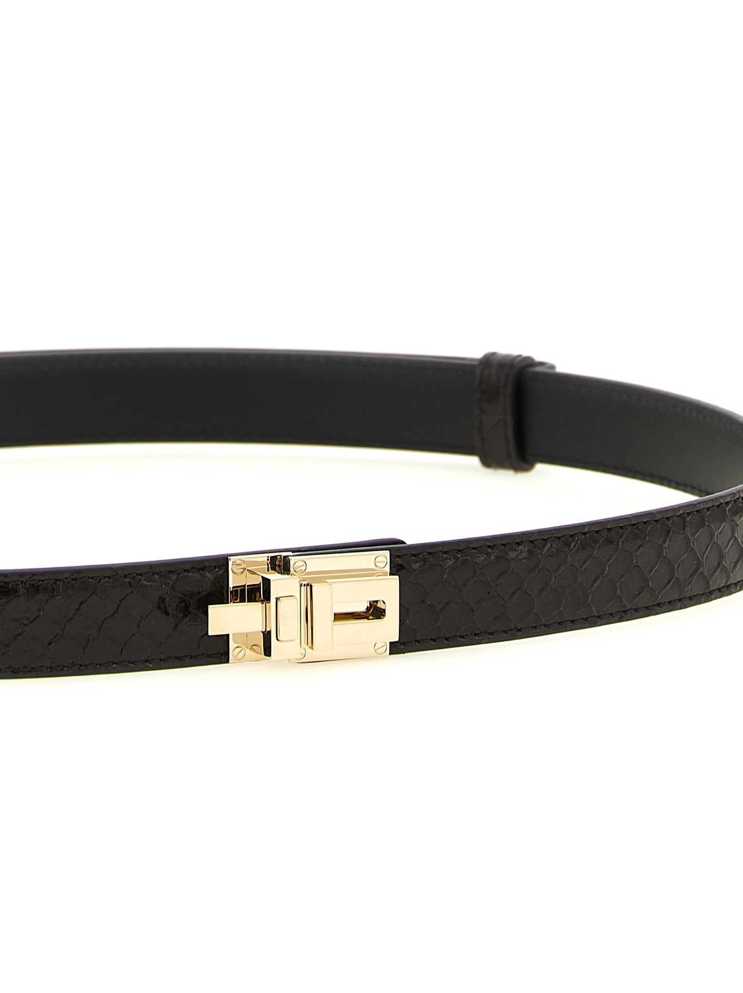 Belt by Tom Ford for women in calfskin python leather brown, gold & print presents a artisanal silhouette from the Calfskin Python Leather Belt collection, showcasing an artisanal design and refined craftsmanship for a artisanal look.