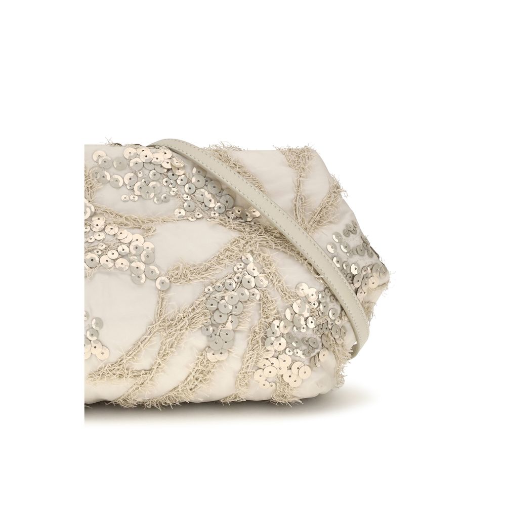 Shoulder Clutch Bag by Brunello Cucinelli for women in silk & sequins beige features a effortless sophistication silhouette, secured by a magnetic with ample and versatile shoulder-strap & adjustable-strap for a effortless sophistication finish.