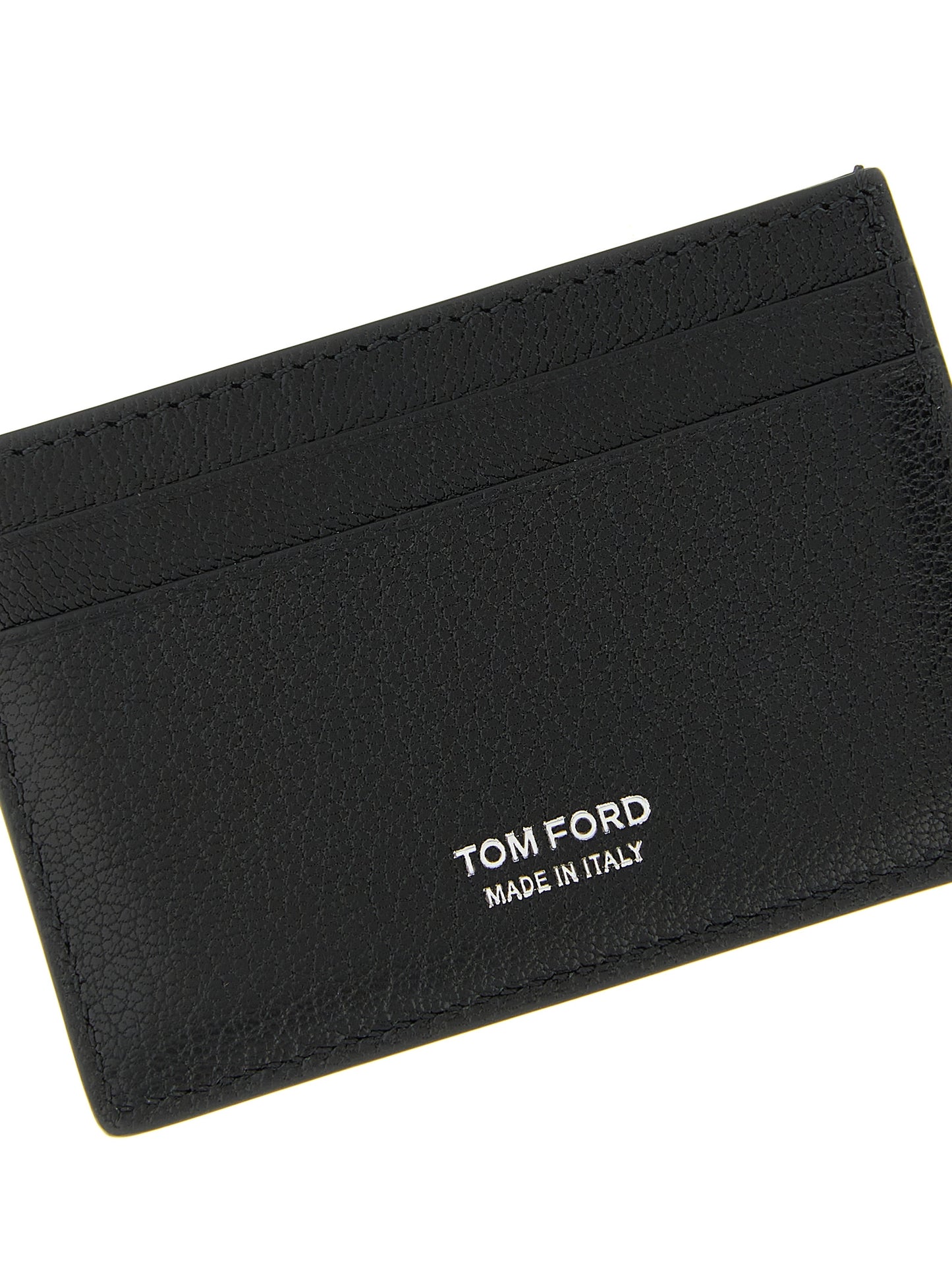 Cardholder Card Case by Tom Ford for men in goatskin leather black & print features a distinguished silhouette, showcasing the distinguished design of the Goatskin Leather Cardholder Card Case with refined card-organization compact-design.