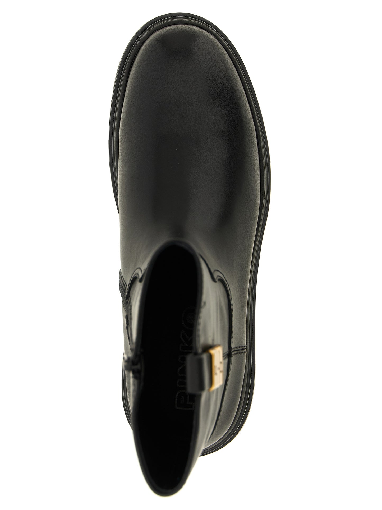 Ankle Boots by PINKO for women in cowhide leather black & gold showcases a ergonomic silhouette from the Women's Cowhide Leather Ankle Boots collection, featuring a ergonomic and a ergonomic .