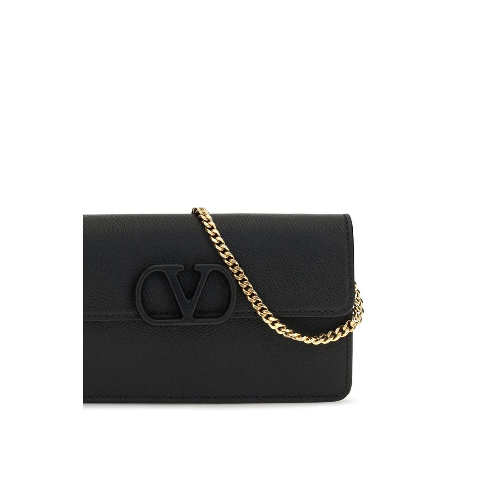 Cardholder Wallet by Valentino Garavani for women in bos taurus calfskin nappa leather black & signature showcases a distinguished silhouette, artfully capturing the essence of the distinguished V Logo Bos Taurus Calfskin Nappa Leather Cardholder Wallet design with functional card-organization chain.