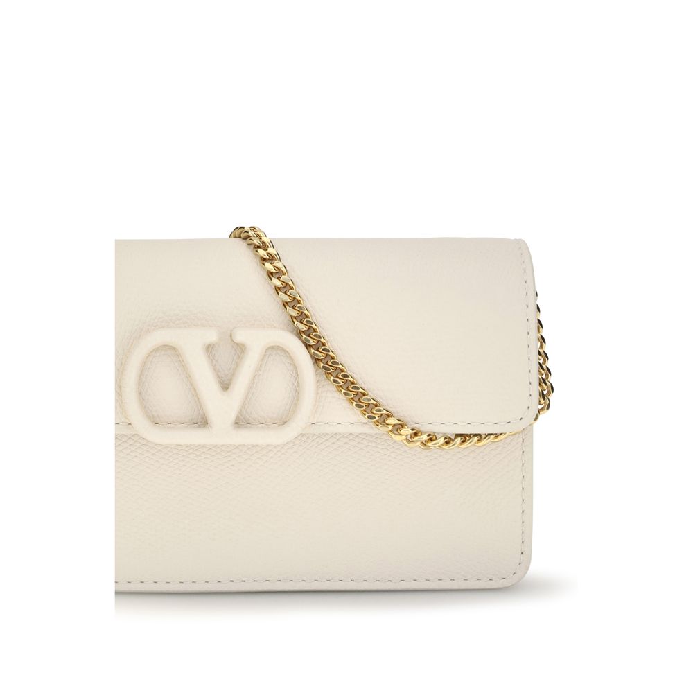 Cardholder Wallet by Valentino Garavani for women in bos taurus calfskin nappa leather white & signature features a sleek silhouette, showcasing the sleek V Logo Bos Taurus Calfskin Nappa Leather Cardholder Wallet design with sophisticated card-organization chain for a premium look.