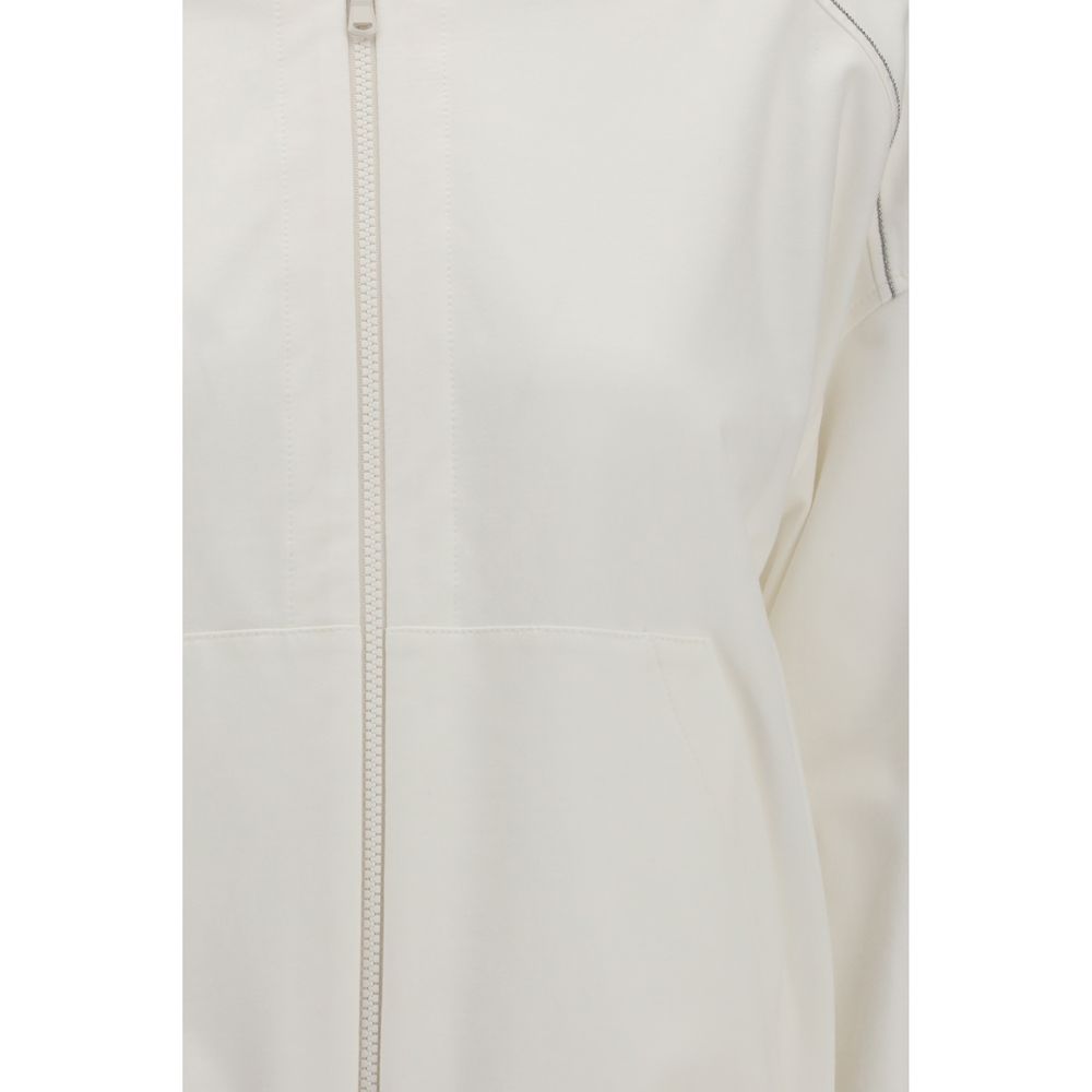 Sweatshirt Hoodie by Brunello Cucinelli for women in stretch cotton white & signature features an dramatic silhouette, showcasing a sophisticated and dramatic for a refined, modern aesthetic.