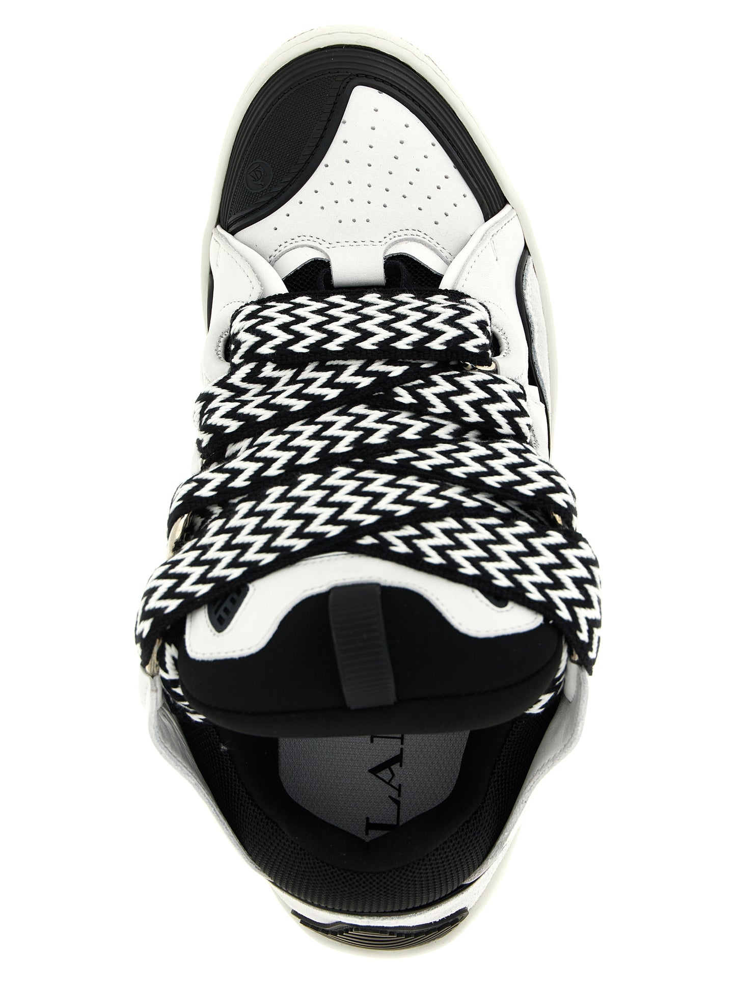 Sneakers by Lanvin for men in polyester & suede calfskin leather bicolour, black, gray & white features an timeless silhouette from the Men's Chunky Skater Polyester & Suede Calfskin Leather Sneakers collection, showcasing a signature chunky skater style with an timeless finish.