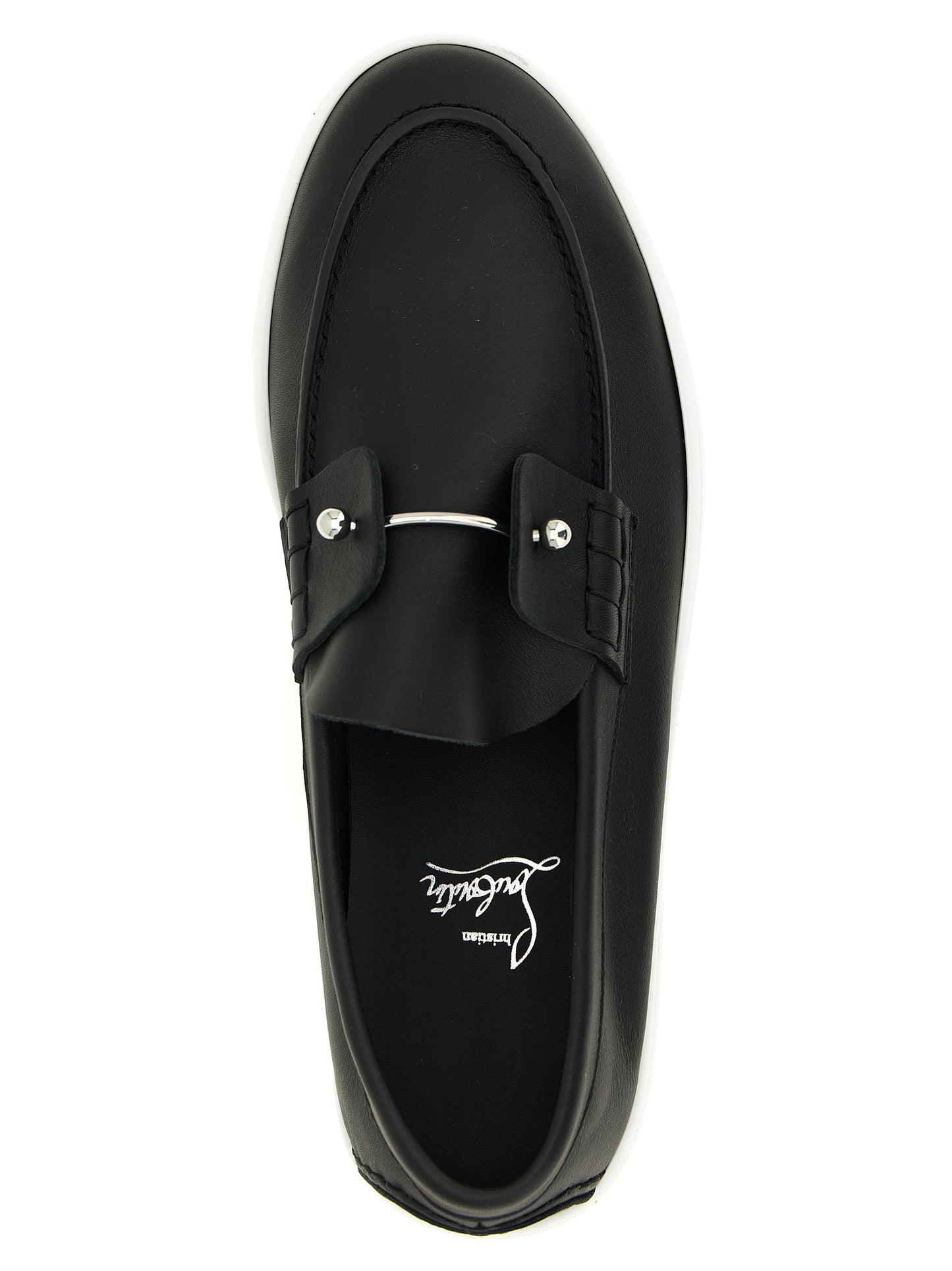Loafer Slip-On Shoes by Christian Louboutin for men in calfskin leather black showcases a timeless silhouette from the Men's Calfskin Leather Loafer Slip-On Shoes collection, featuring a timeless and for a timeless finish.