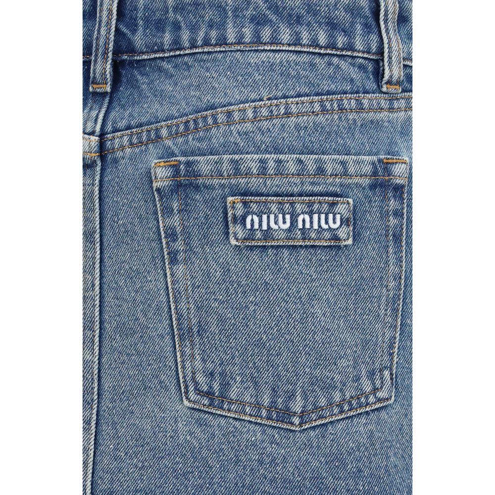 Skirt by Miu Miu for women in denim cotton blue features an relaxed-yet-refined silhouette that elegantly showcases the Women's Denim Straight Cotton Mini Skirt design and sophisticated mini.