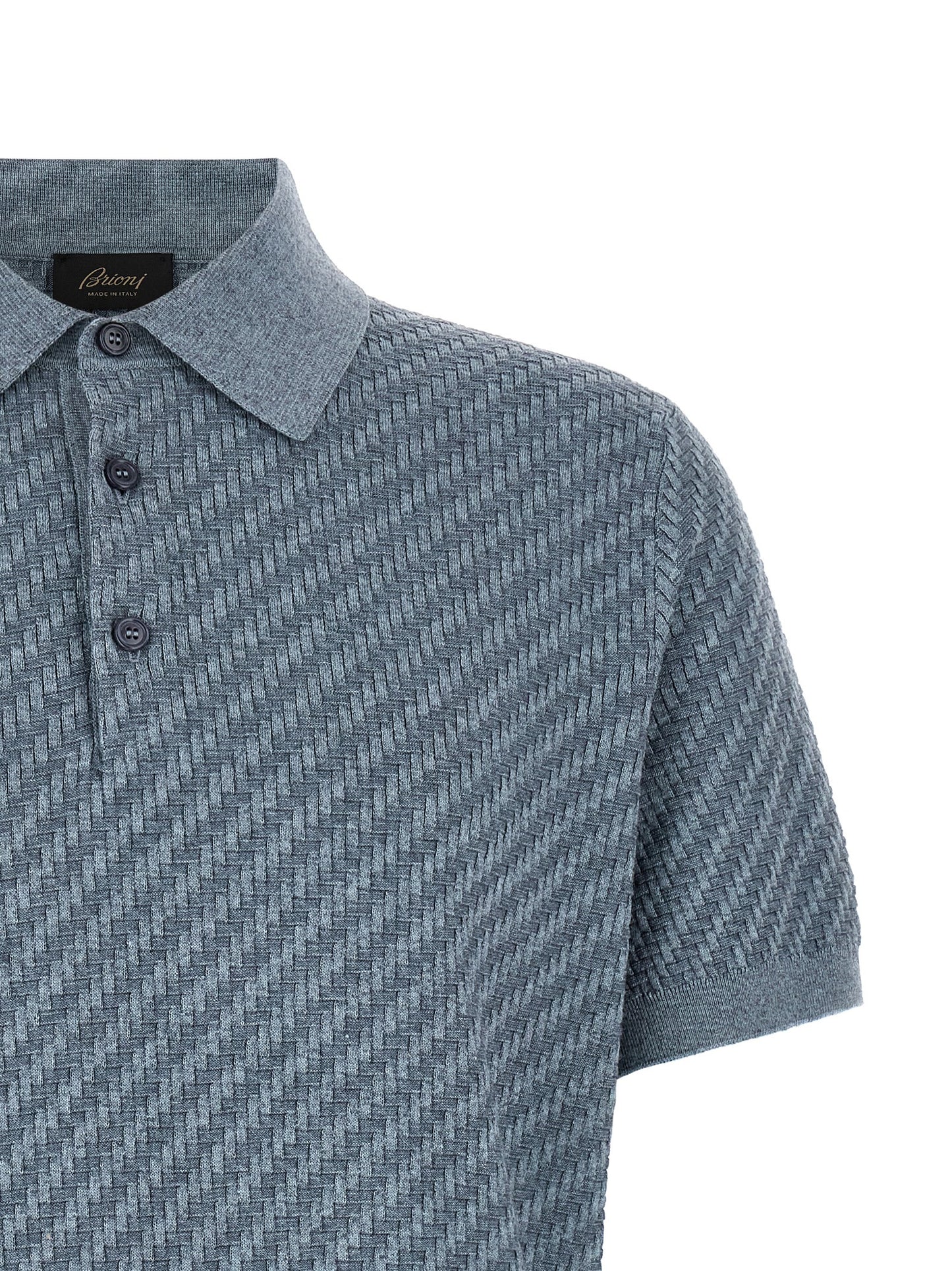 Polo Shirt by Brioni for men in cashmere cotton & silk blue & pearl features a eye catching silhouette, showcasing a refined and for a eye catching finish.