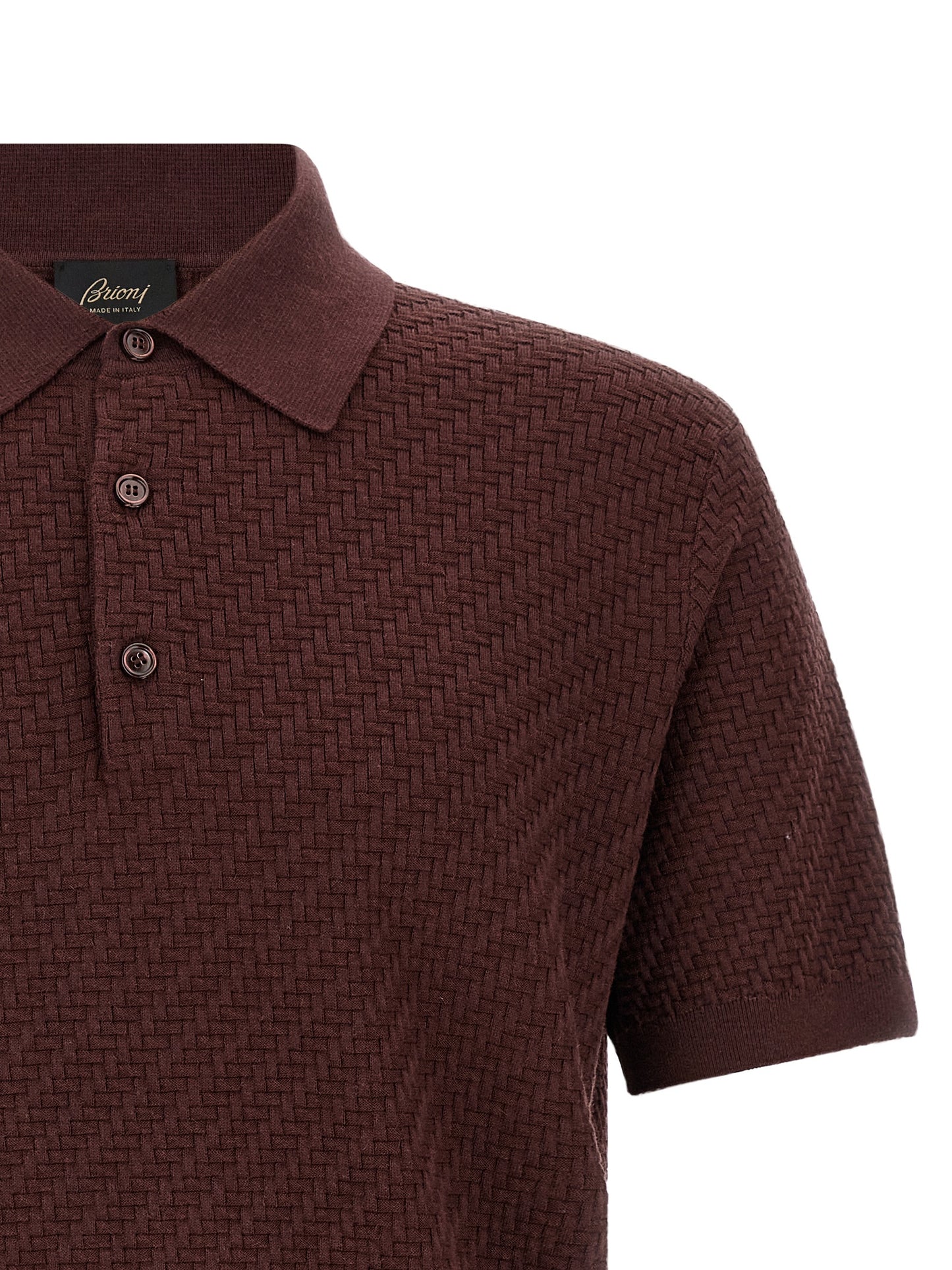 Polo Shirt by Brioni for men in cashmere cotton & silk burgundy, pearl & purple presents a crisp silhouette, artfully detailed with a crisp and crisp .