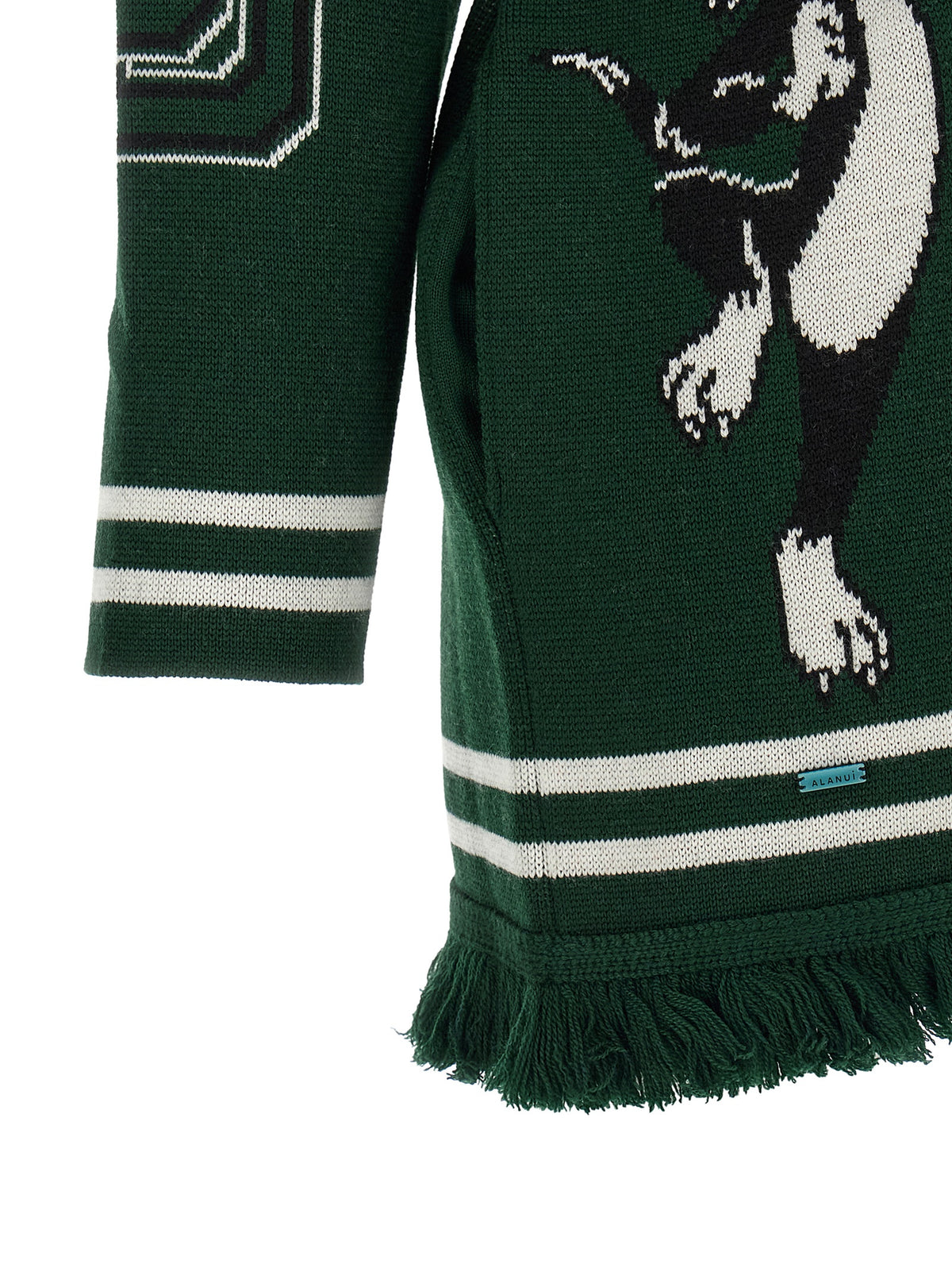 Alanui College Icon Women's Relaxed Fit Virgin Wool Cardigan - Bicolour Green Jacquard