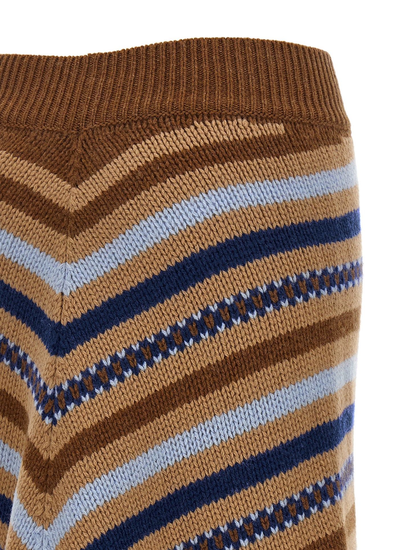Skirt by Alanui for women in virgin wool blue, camel, multicolor, patterned, jacquard & signature features an tailored silhouette, artfully capturing the essence of Women's Flared Asymmetrical Virgin Wool Midi Skirt in a sophisticated midi.