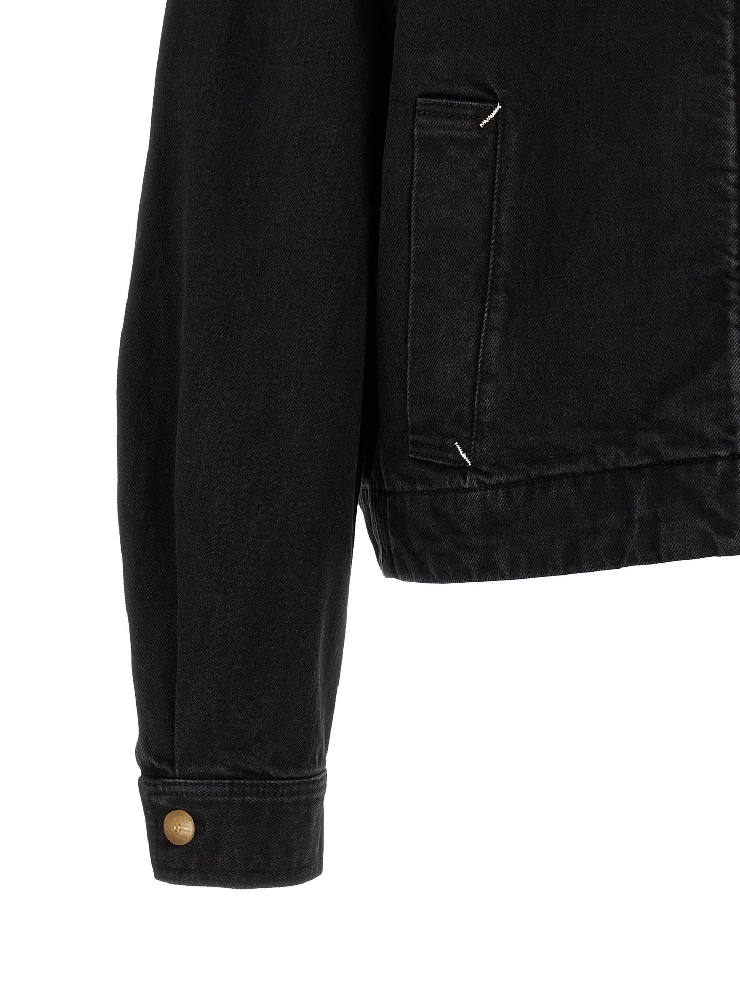 Trucker Jacket by Jacquemus for men in denim cotton black & white features a dramatic silhouette, showcasing a sophisticated and distinctive pockets for a dramatic aesthetic.