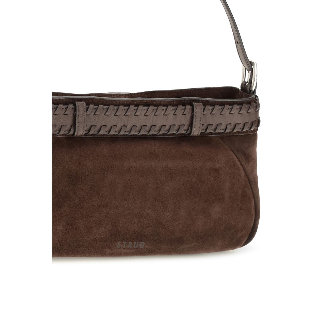 Shoulder Bag by Staud for women in cowhide & lamb leather brown & silver features a enviable silhouette, showcasing a secure zipper & buckle, ample , and enviable shoulder-strap, adjustable-strap & handle for a enviable finish.