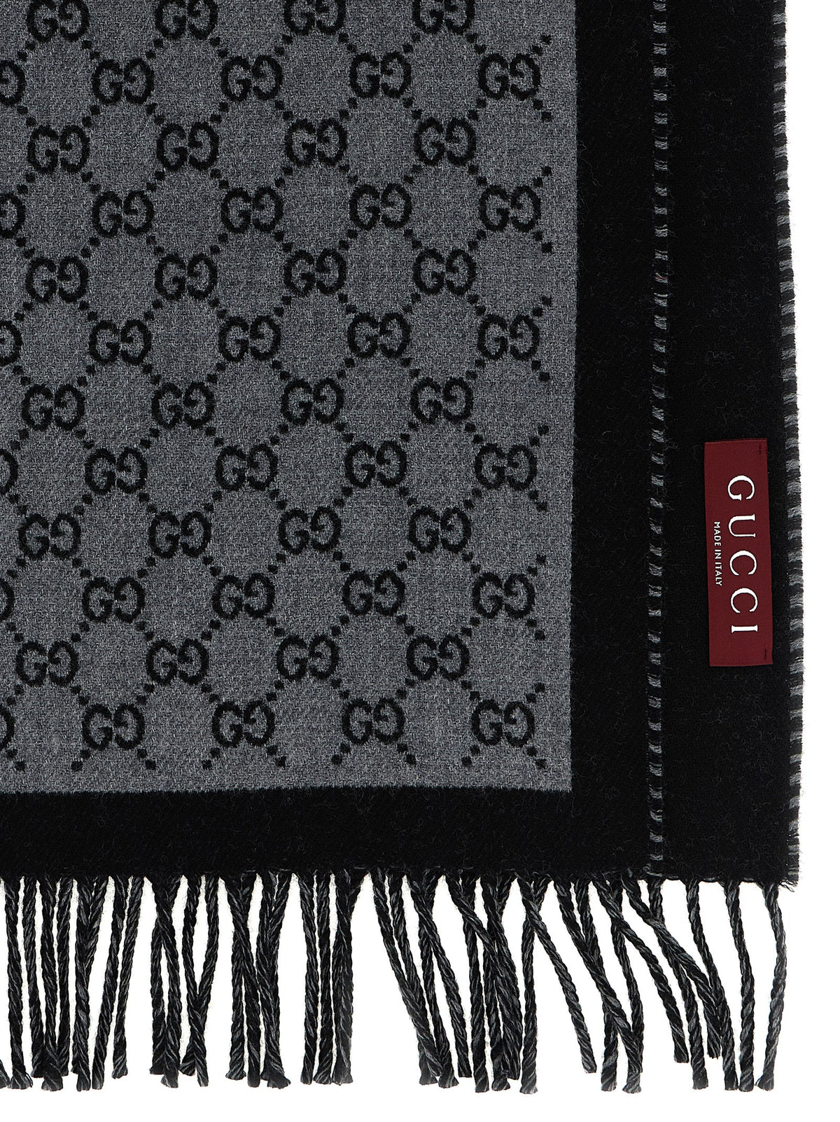 Gucci Gg Wool Fringes Scarf - Gray Jacquard