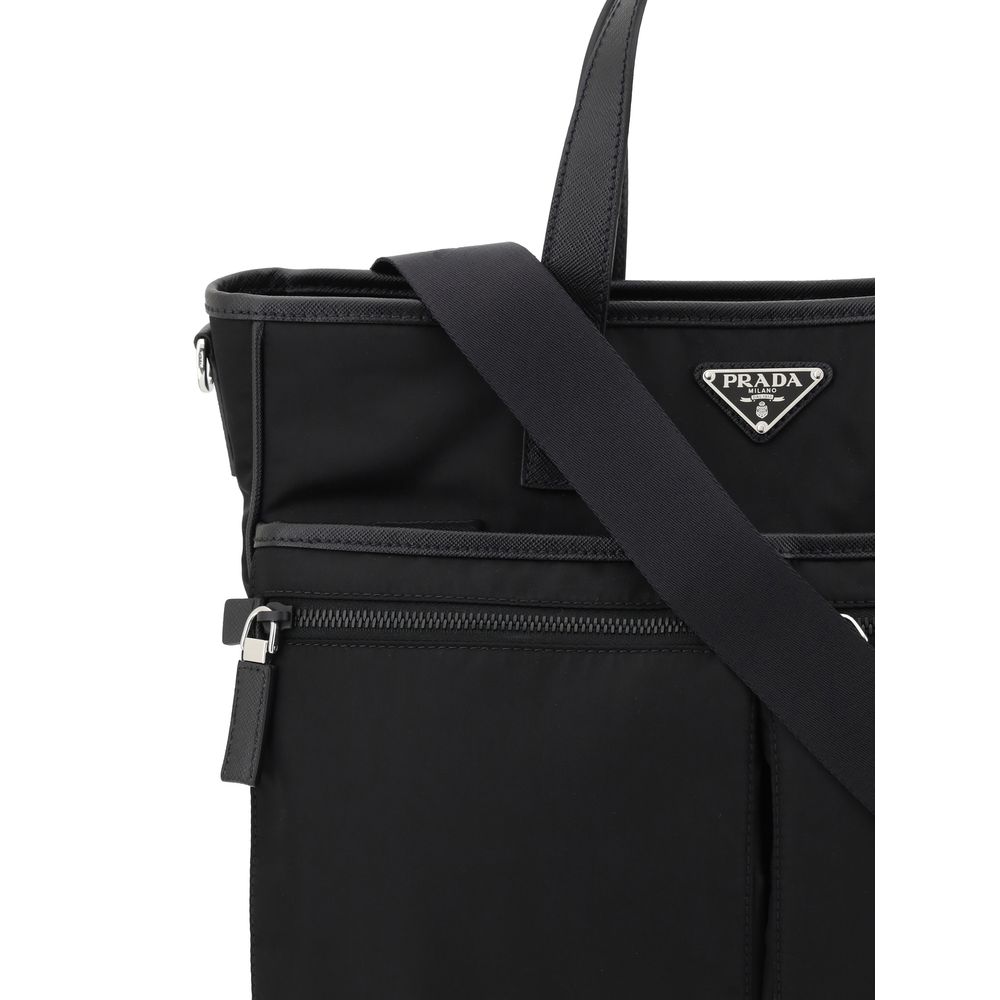 Shoulder Tote Bag by Prada for men in nylon leather black features a effortless chic silhouette with a secure zipper, ample single-compartment, and versatile shoulder-strap, handle & adjustable-strap for a effortless chic finish.