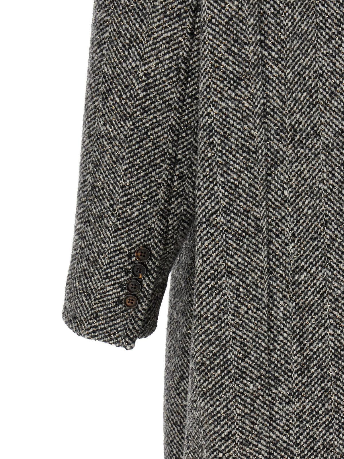 Brunello Cucinelli Women's Double Breasted Virgin Alpaca Wool & Sequins Overcoat - Gray Horn Chevron