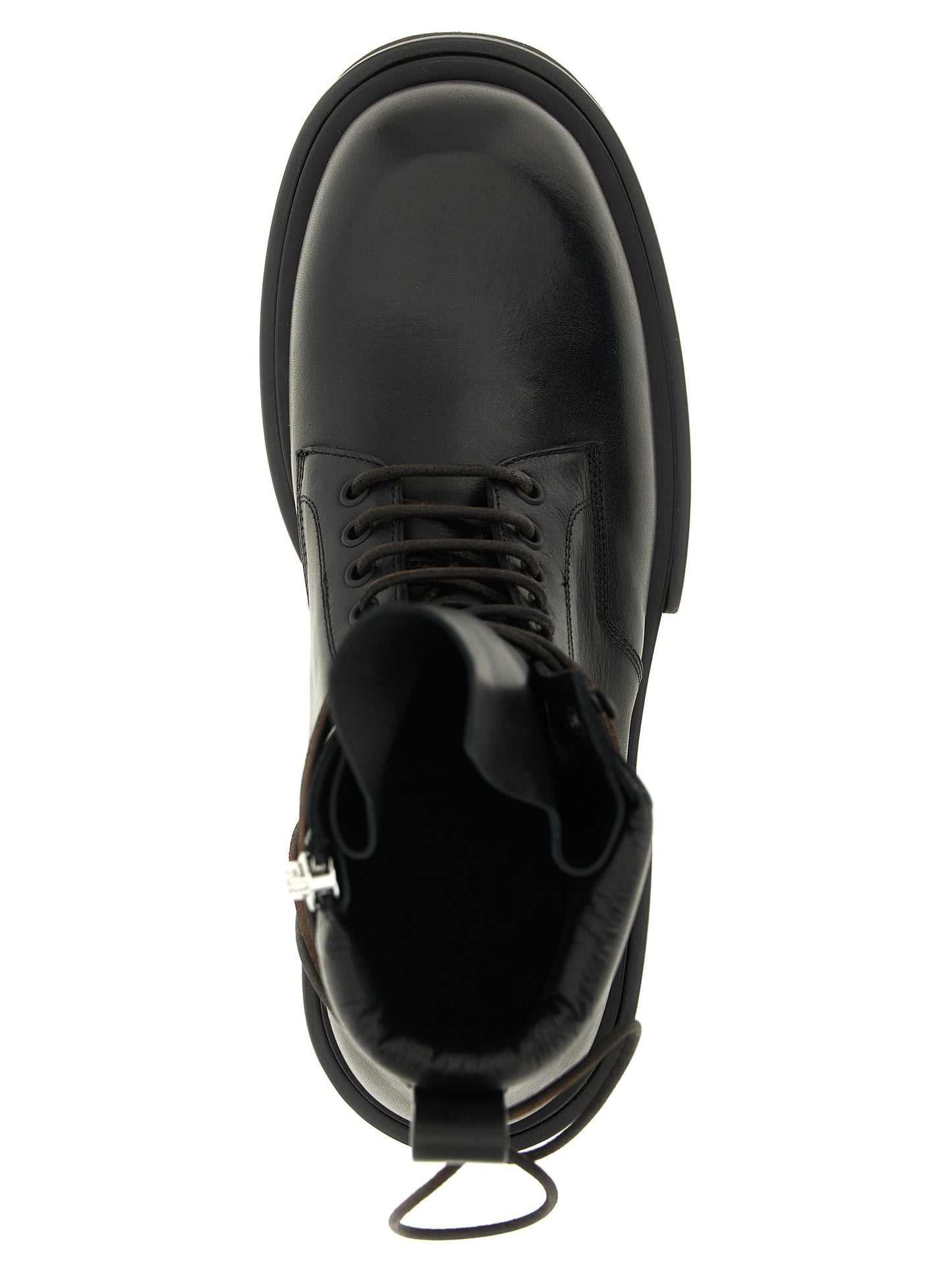 Ankle Chelsea Combat Boots by Rick Owens for men in calfskin leather military-green & black features an dynamic silhouette, showcasing the dynamic Men's Calfskin Leather Ankle Chelsea Combat Boots design with its distinctive and elegant .