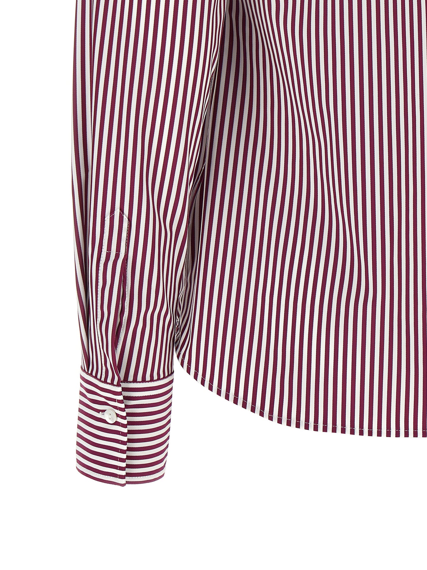 Blouse by XACUS for women in polyamide bordeaux, burgundy, white, patterned & striped showcases a sleek silhouette, elegantly detailed with a sleek and for a sleek finish.