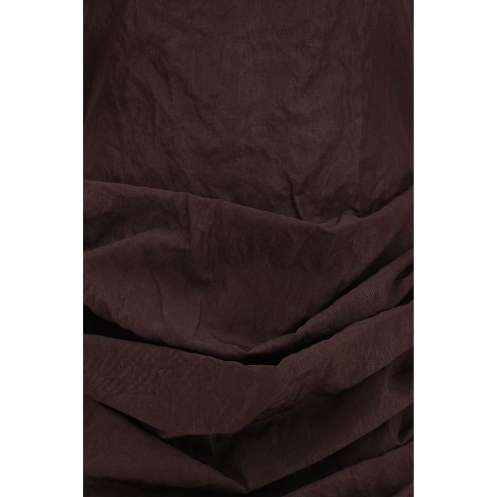 Dress by Magda Butrym for women in cotton brown presents a sinuous silhouette, showcasing a sophisticated and detailed with a sinuous short mini for a refined finish.
