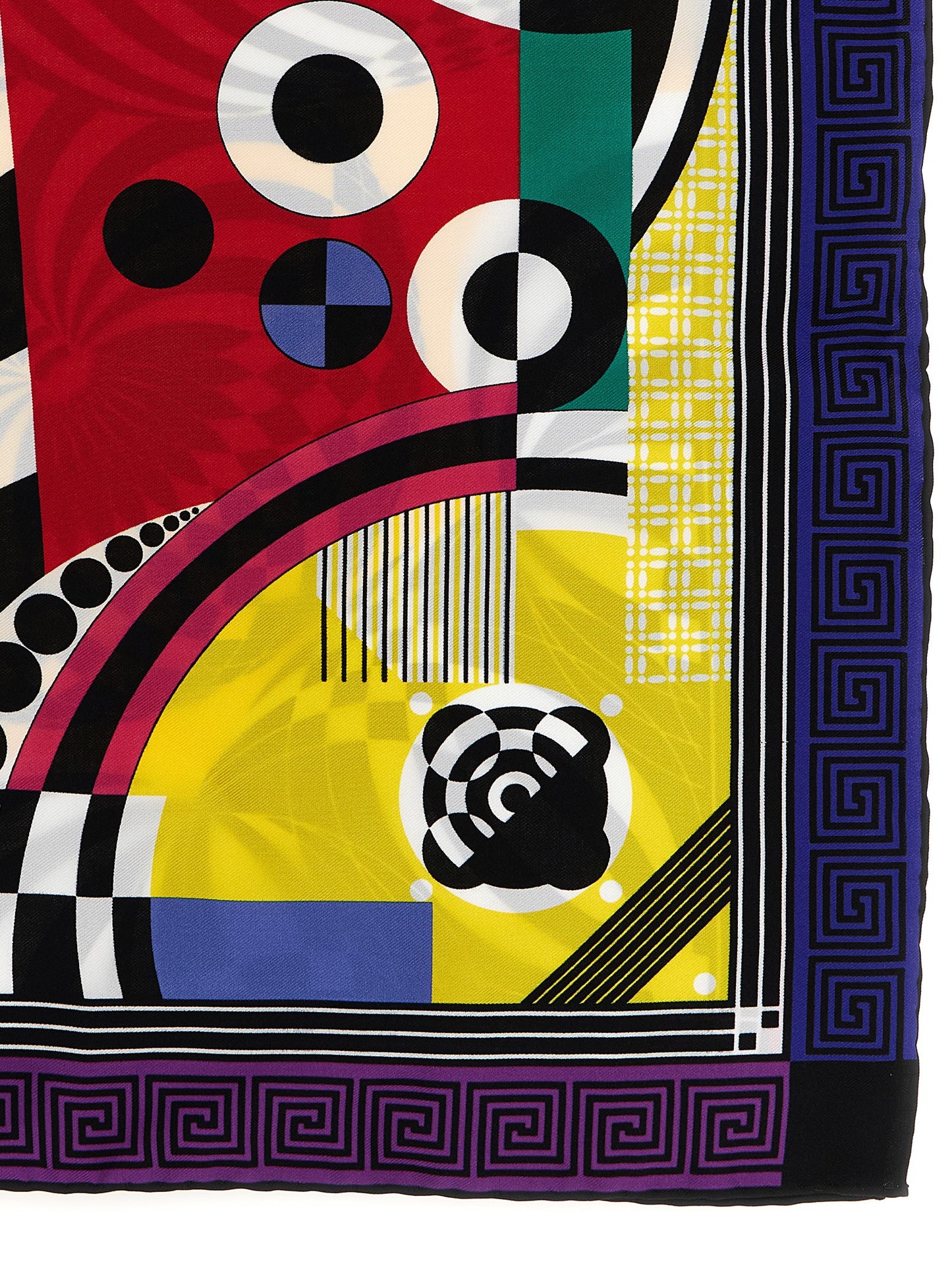 Scarf by Versace for women in silk twill multicolor, patterned & print showcases a warm silhouette from the Silk Twill Foulard Square Scarf collection, offering a warm drape that exudes sophisticated luxury.