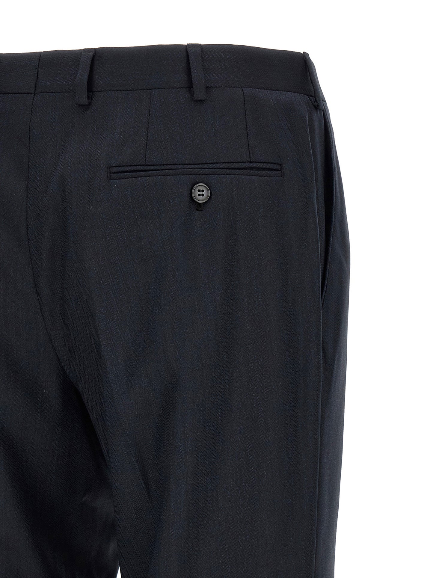 Pant Suit by Brioni for men in virgin wool blue showcases a sartorial silhouette, artfully detailed with a sophisticated and a sartorial straight for a refined, high-fashion aesthetic.