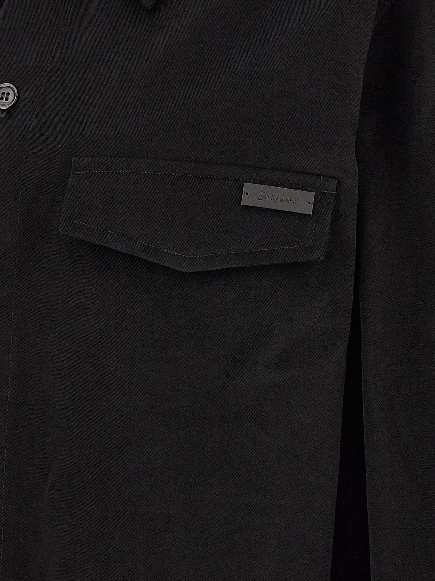 Overshirt by Saint Laurent for men in leather & cotton black showcases a sublime silhouette, artfully detailed with a sublime and for a sophisticated, sublime finish.