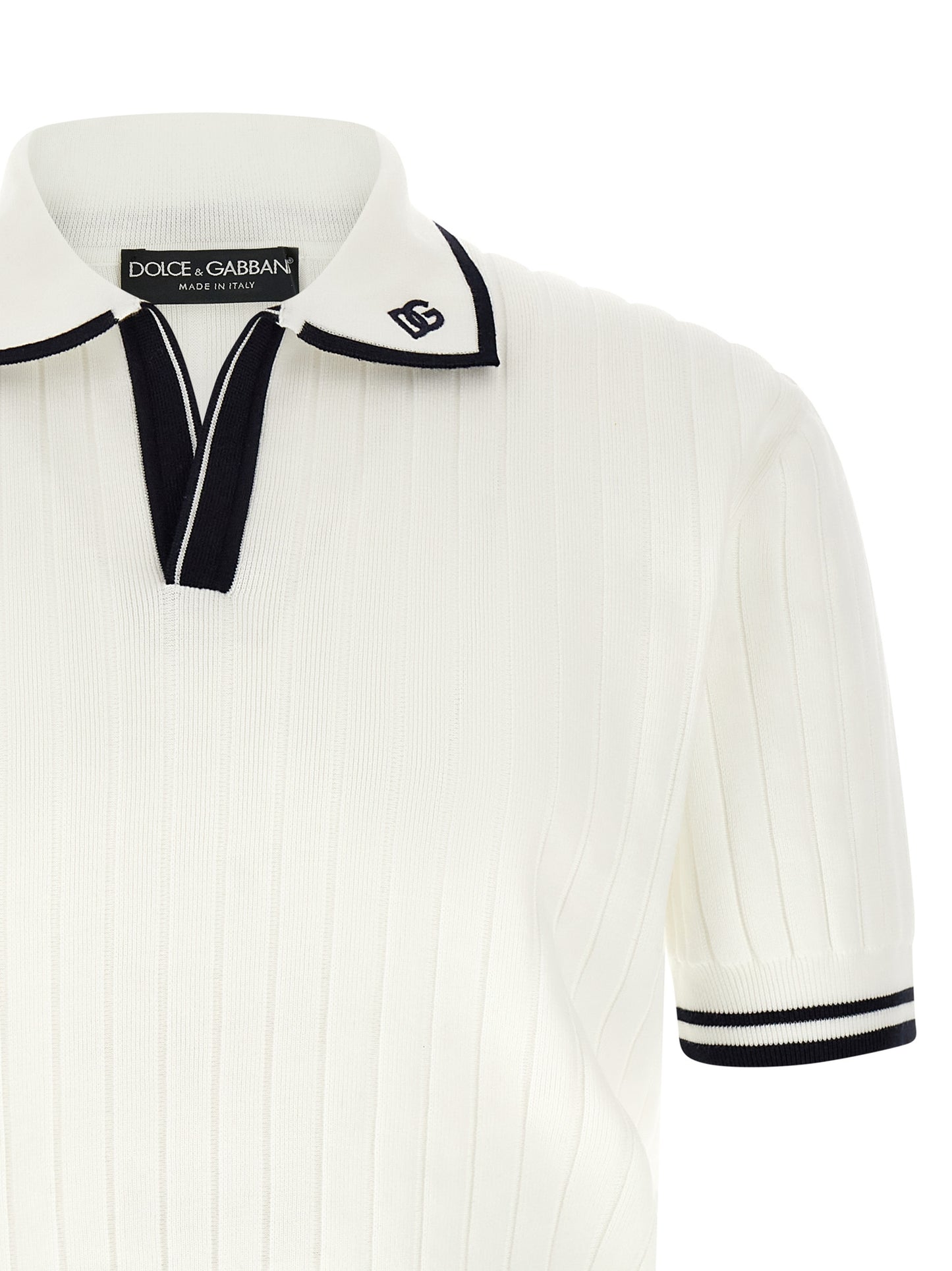 Dolce & Gabbana Men's V Neck Polyamide & Cotton Polo Shirt - Bicolour Black White