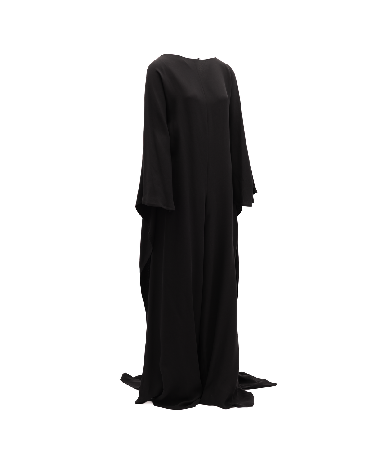 Dress by Valentino Garavani for women in cotton black features a dramatic silhouette, showcasing an elegant and that flows into a dramatic long.