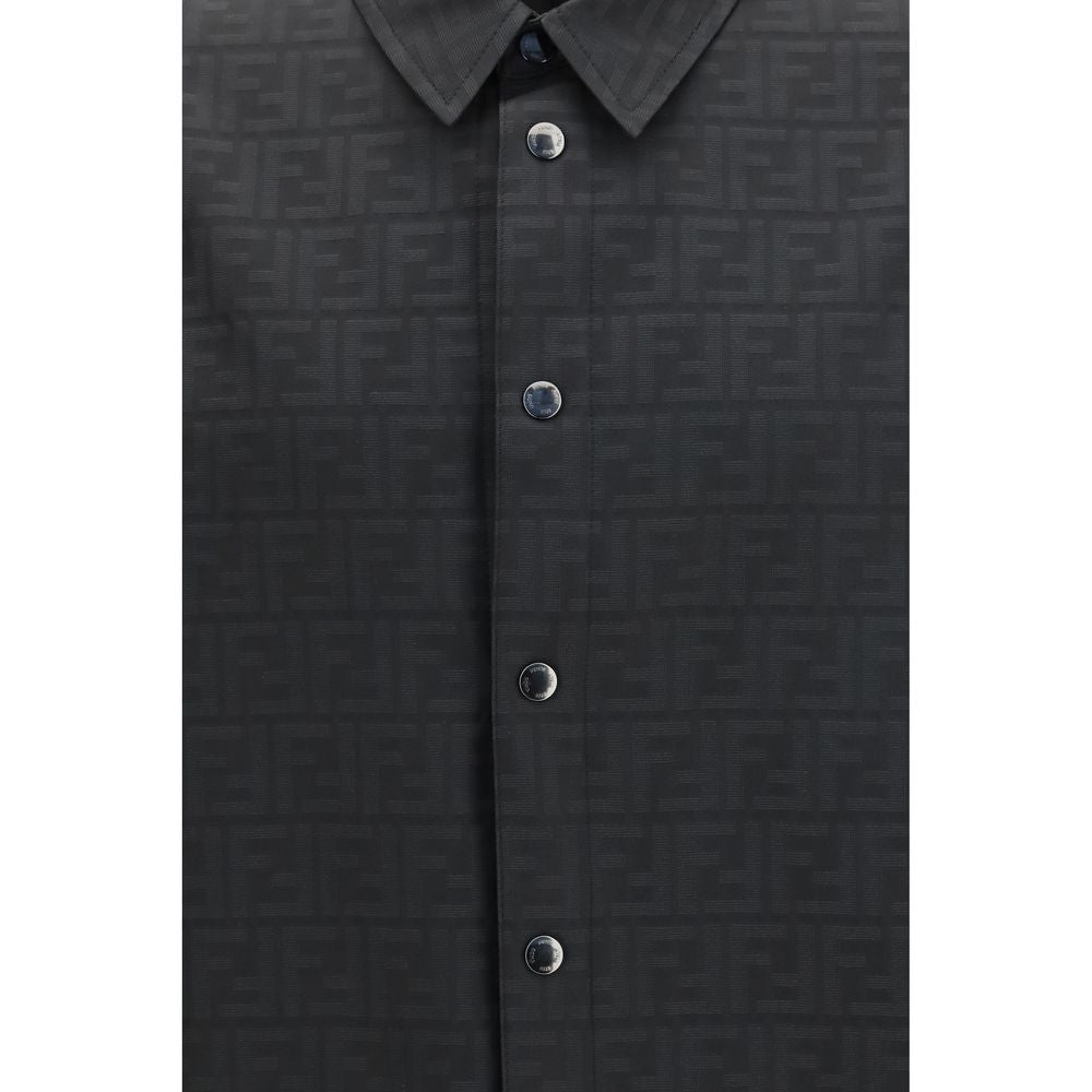 Shirt by Fendi for men in polyester & nylon black, palladium, patterned & jacquard features an architectural silhouette with a refined and elegant for a architectural look.