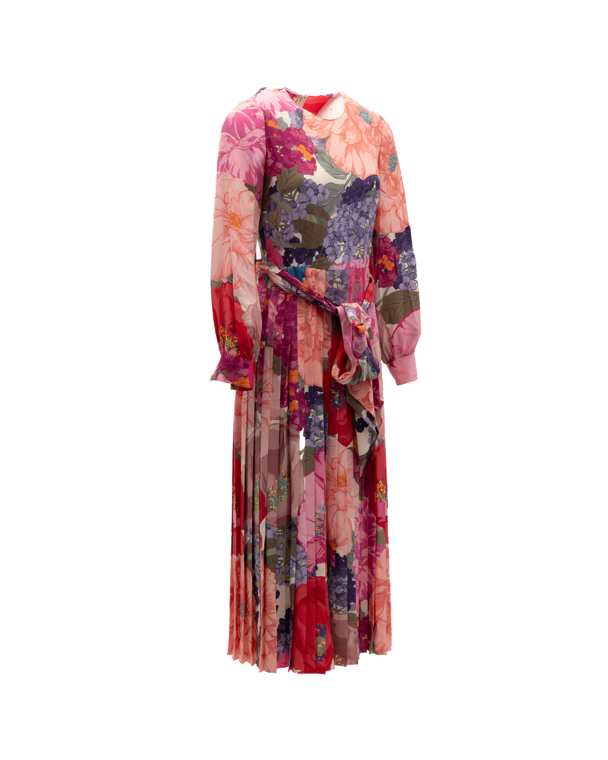 Dress by Valentino Garavani for women in silk green, orange, pink, purple & floral presents a sinuous silhouette, showcasing a sophisticated and detailed with a sinuous midi for a refined finish.