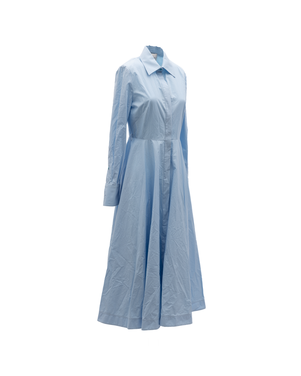 Dress by Valentino Garavani for women in silk light-blue presents a sinuous silhouette, showcasing a sophisticated and detailed with a sinuous long for a refined finish.