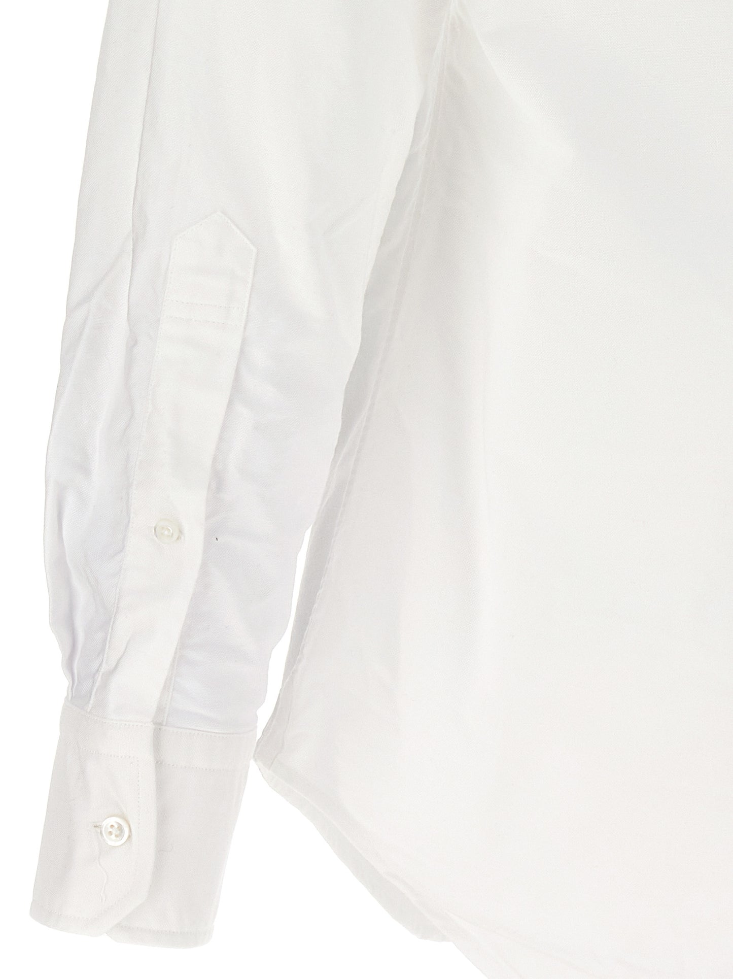 Shirt by Thom Browne for men in cotton white showcases a sharp silhouette, elegantly detailed with a sharp and sharp .