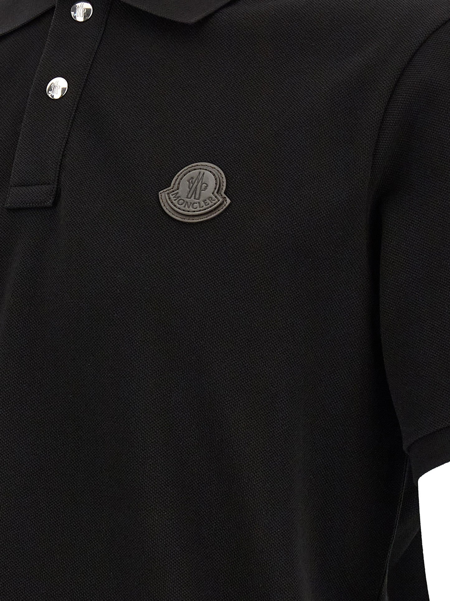 Moncler Men's Regular Fit Leather & Cotton Polo Shirt - Black