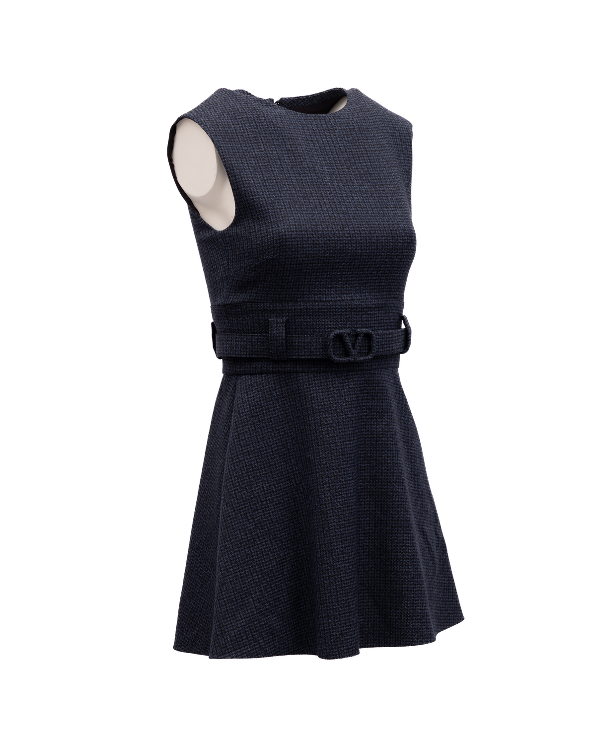 Dress by Valentino Garavani for women in lace navy & patterned presents a sinuous silhouette, showcasing a sophisticated and detailed with a sinuous short mini for a refined finish.