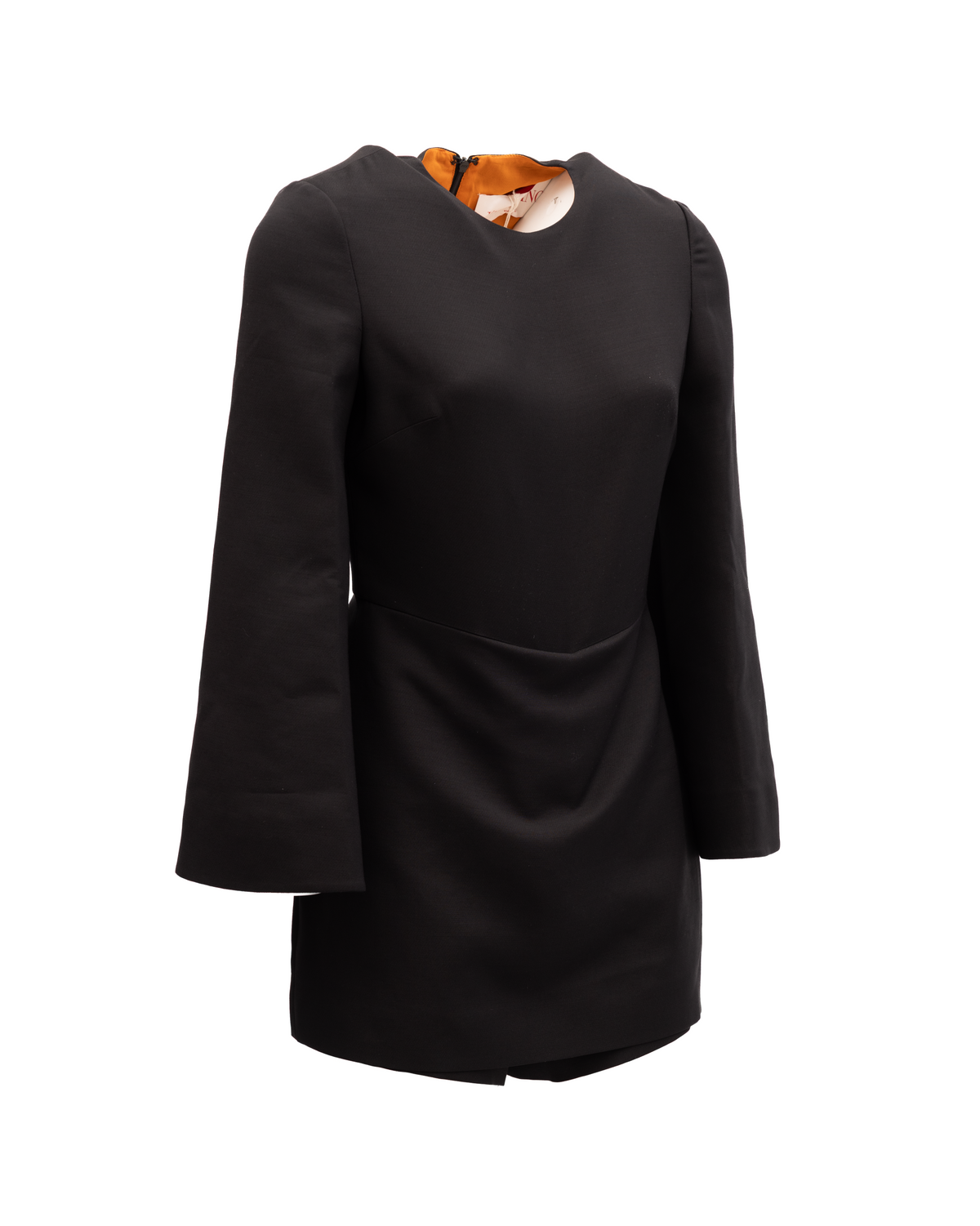 Dress by Valentino Garavani for women in lace black & orange features an sultry silhouette defined by a and , falling to an sultry short mini for a sultry look.