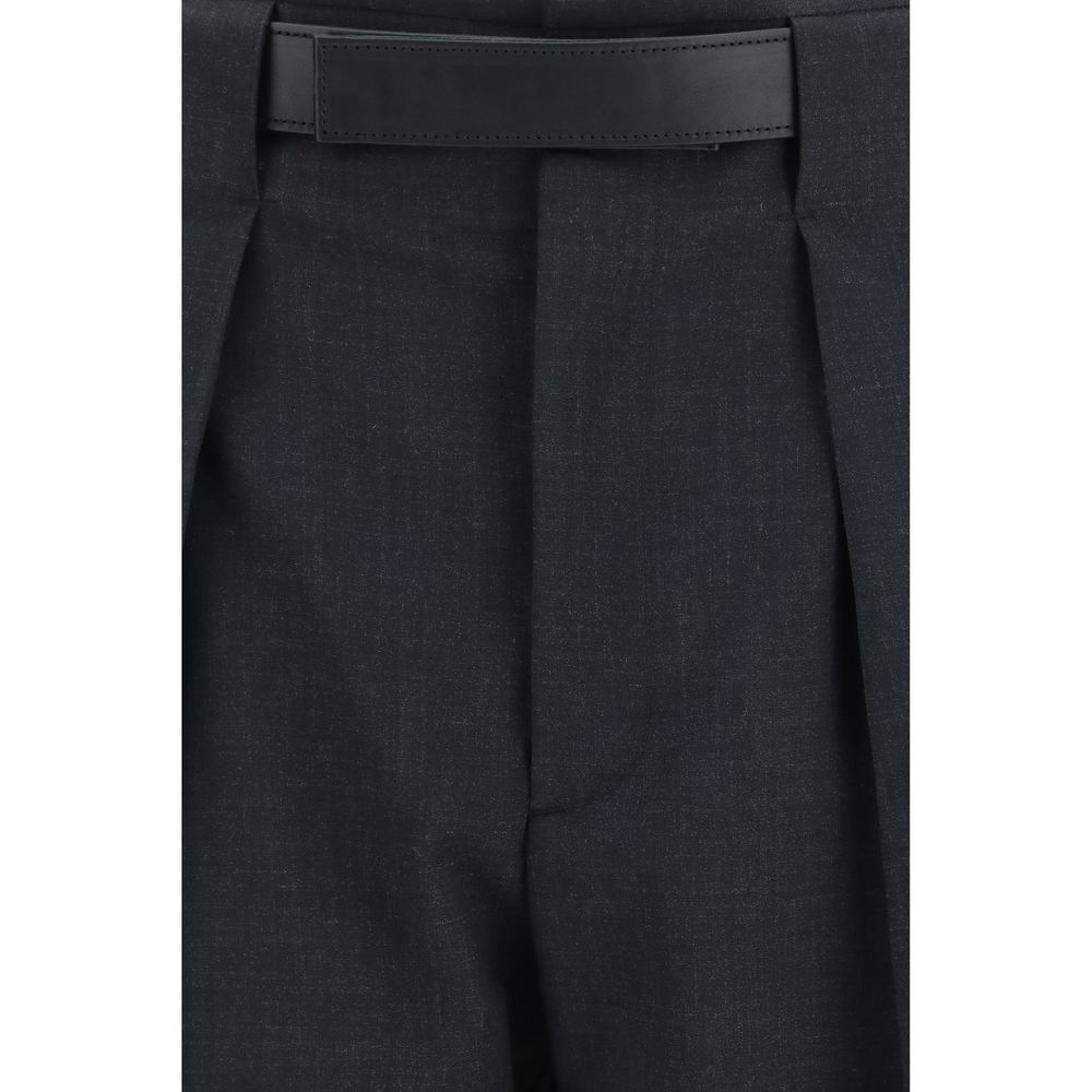 Darkpark Women's Straight Leg Regular Fit High Rise Polyester Leather & Merino Wool Trousers - Gray