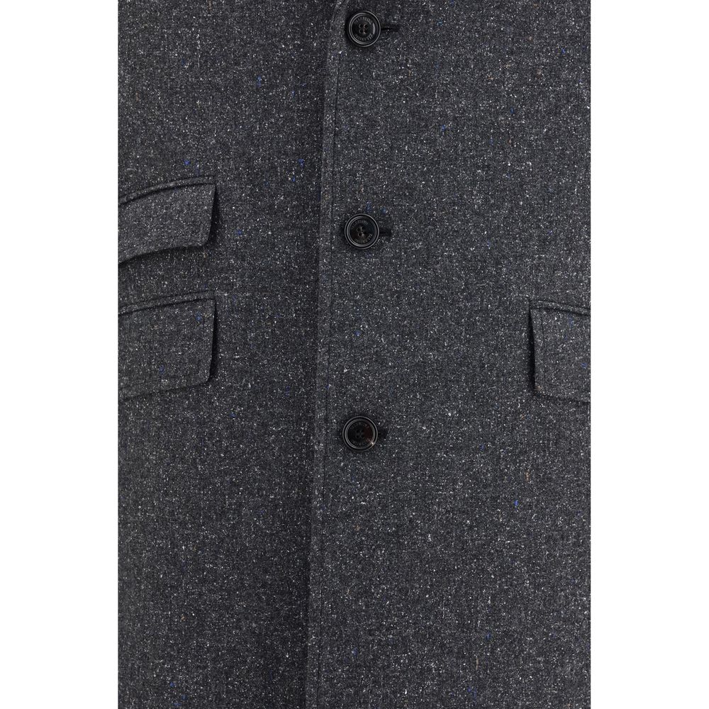 Overcoat by Valentino Garavani for men in merino wool polyamide silk & viscose gray showcases a architectural silhouette, artfully detailed with a distinctive and functional pockets for a architectural finish.