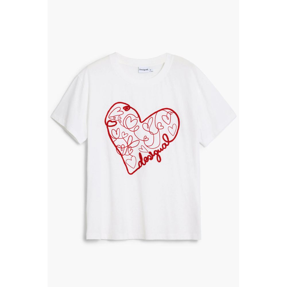 Desigual Women's Crew Neck Cotton T-Shirt - White Print