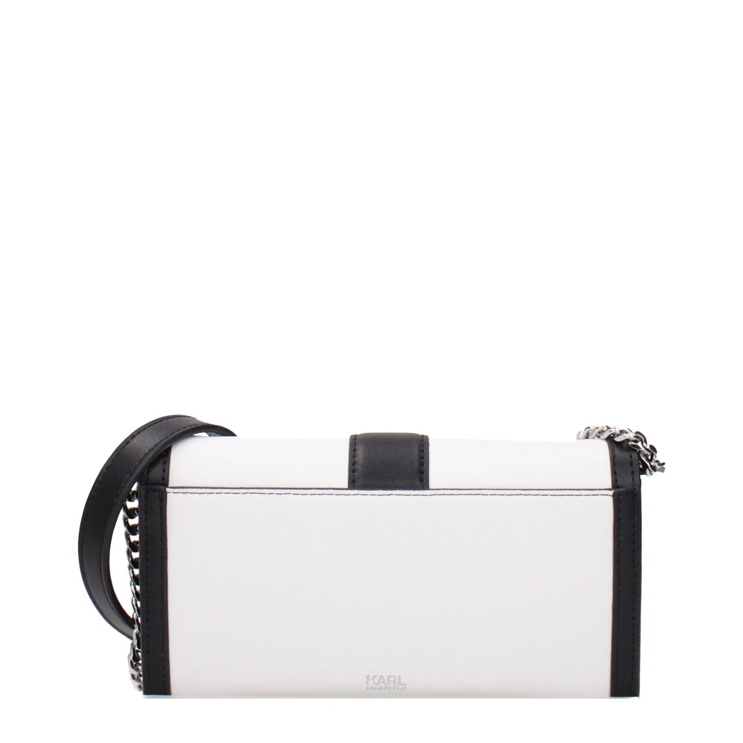 Clutch Handbag by Karl Lagerfeld for women in leather white features a sculptural silhouette with a secure , ample , and versatile adjustable-strap for a sculptural finish.