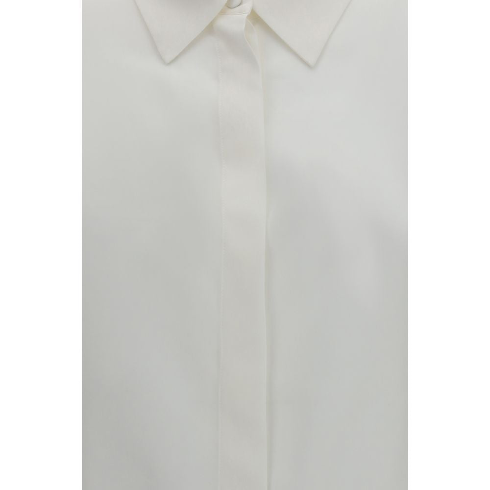 Dress Shirt by Lardini for women in silk white showcases a sleek silhouette, elegantly detailed with a sleek and for a sleek finish.
