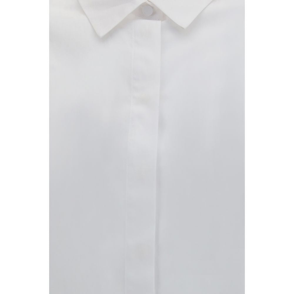 Dress Shirt by Lardini for women in cotton pearl & white showcases a sleek silhouette, elegantly detailed with a sleek and for a sleek finish.